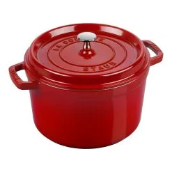 Staub Cocotte Tief 24 Cm, Rund, Kirsch-Rot, Gusseisen