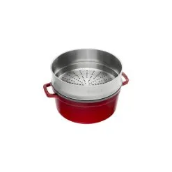 Staub Cocotte Mit Dämpfeinsatz 26 Cm, Rund, Kirsch-Rot, Gusseisen -Messer Verkaufsgeschäft 40510 601 0 2