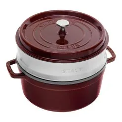 Staub Cocotte Mit Dämpfeinsatz 26 Cm, Rund, Grenadine-Rot, Gusseisen