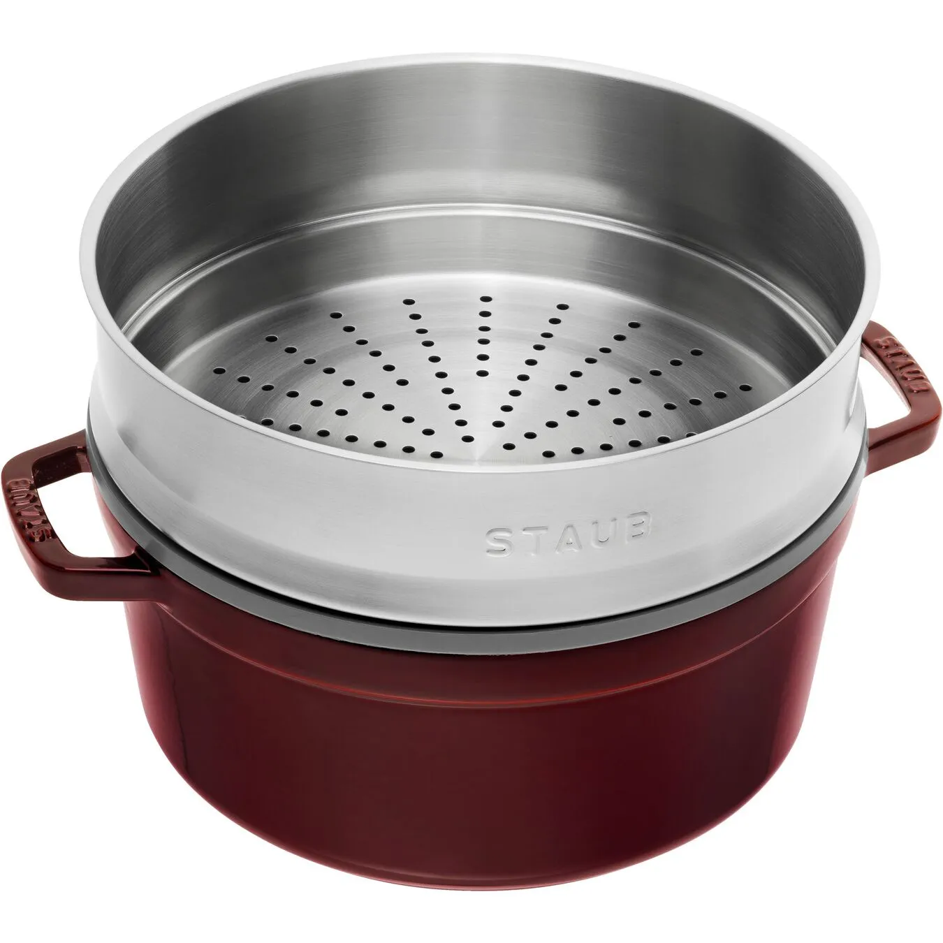 Staub Cocotte Mit Dämpfeinsatz 26 Cm, Rund, Grenadine-Rot, Gusseisen 2 Staub Cocotte Mit Dämpfeinsatz 26 Cm, Rund, Grenadine-Rot, Gusseisen – Bild 2