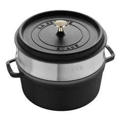 Staub Cocotte Mit Dämpfeinsatz 26 Cm, Rund, Schwarz, Gusseisen